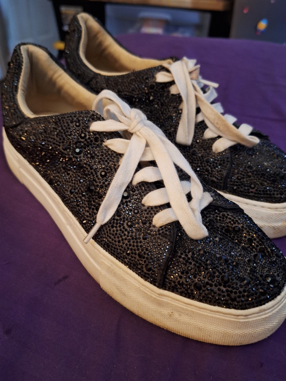 Betsey Johnson-Sidny Black Crystal Sneakers